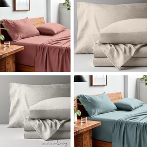 NEW Anthro Various Colors 100% Washed Cotton 4-Piece Sheet Bedding Sheets Set